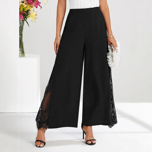 Women's High Waist Lace Panel Cropped Trousers - Smart Casual