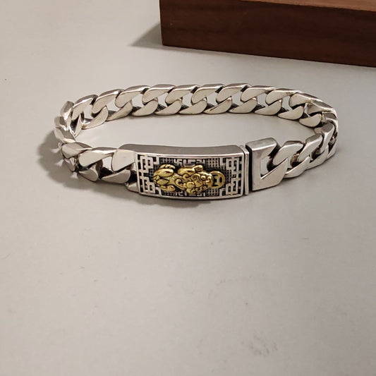 Unisex S925 Silver Cuban Bracelet – 9mm Retro Geometric Chain