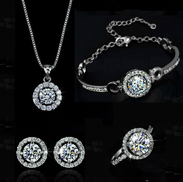 Women's Floral Alloy 4-Piece Jewellery Set – Necklace, Bracelet, Earrings & Ring
