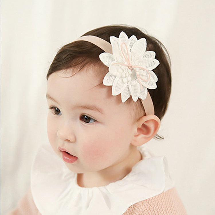 Floral Fabric Hair Band for Children | Pink & White