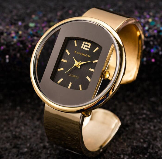 Women's Cuff Bangle Quartz Bracelet Watch | Adjustable Steel Band Dress Watch in 8 Finishes