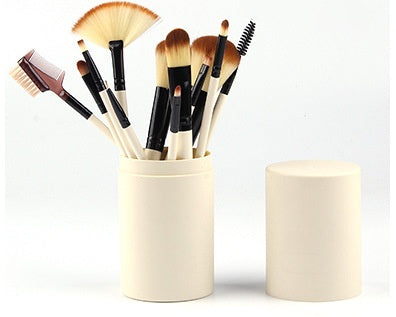 12-Piece Makeup Brush Set with Barrel Box – Rayon Bristles, 8 Colours