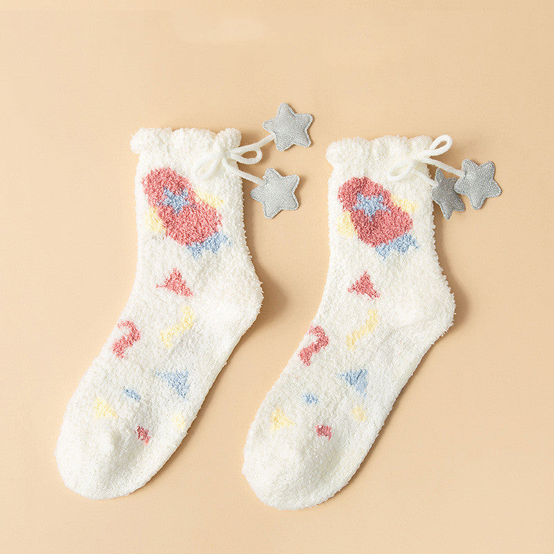 Women’s Japanese Coral Fleece Cartoon Socks Thick Winter 6 Designs