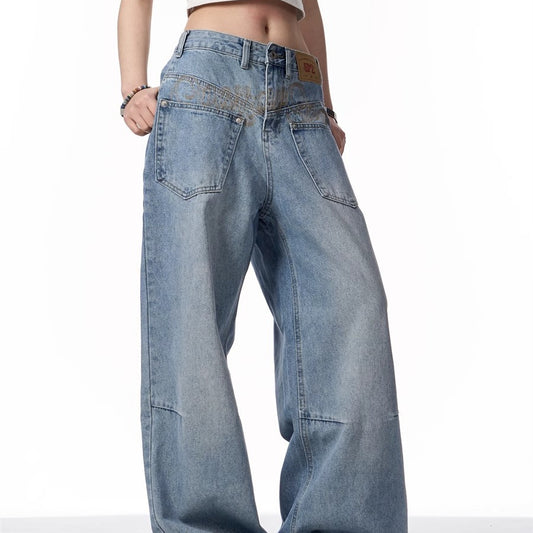 Men's Retro Washed Denim Jeans - Reversible Design, Mid-Rise