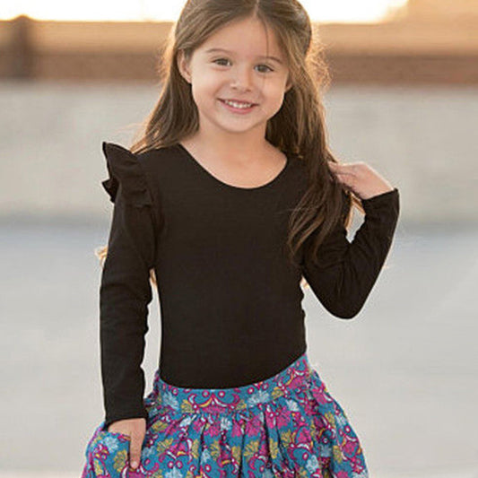 Girls Cotton Long Sleeve Plain Top – White, Red, Black