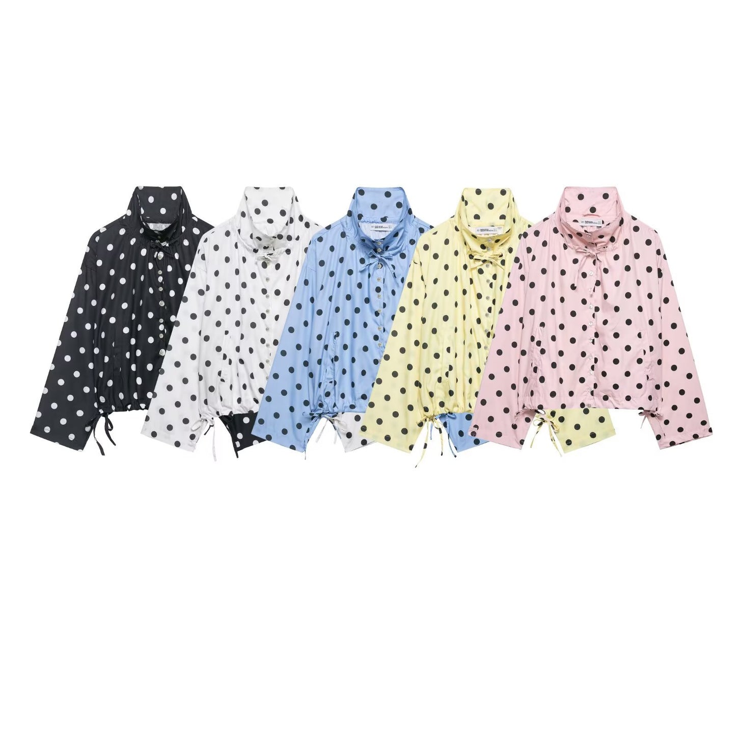 Women's Polka Dot Long-Sleeve Coat | Stand Collar Bow-Tied Single-Breasted Jacket