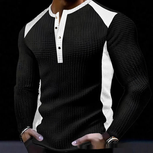 Men's Jacquard Patchwork Long Sleeve Sweatshirt | Slim Fit Casual