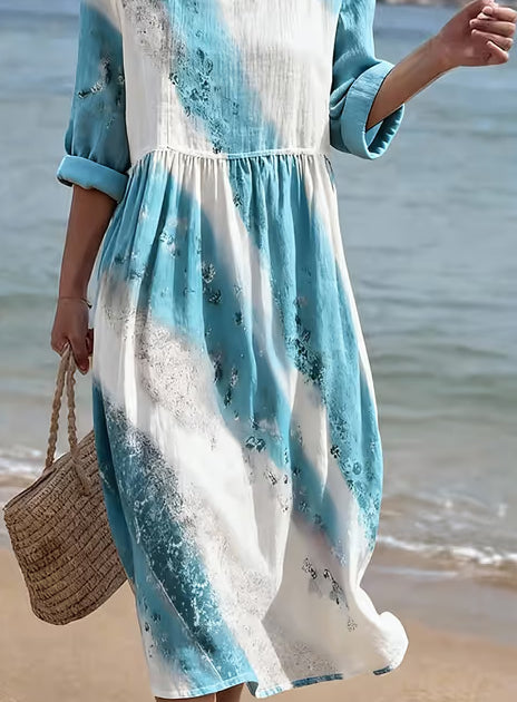 Women's Casual Round Neck Mid Sleeve Printed Dress | Blue