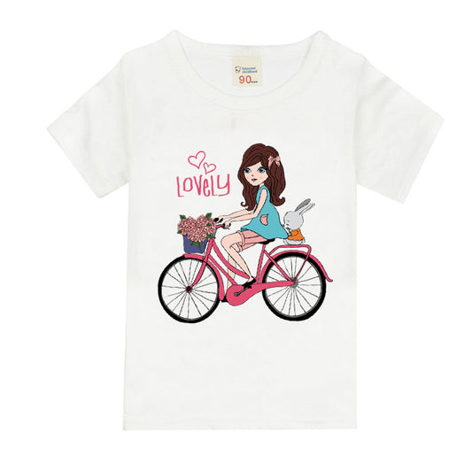 Girls Bicycle Print Cotton T-Shirt – 9 Colours