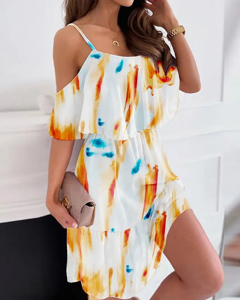 Women's Floral Print Ruffle Dress | Off-Shoulder Summer Midi