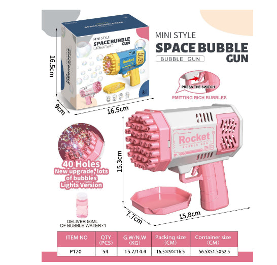69-Hole Rocket Bubble Gun with LED Lights - Kids Bubble Toy