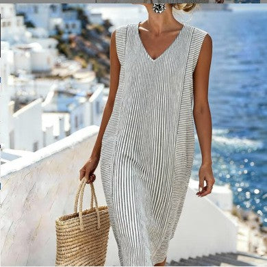 Women's Long Kaftan Dress with Patch Pockets