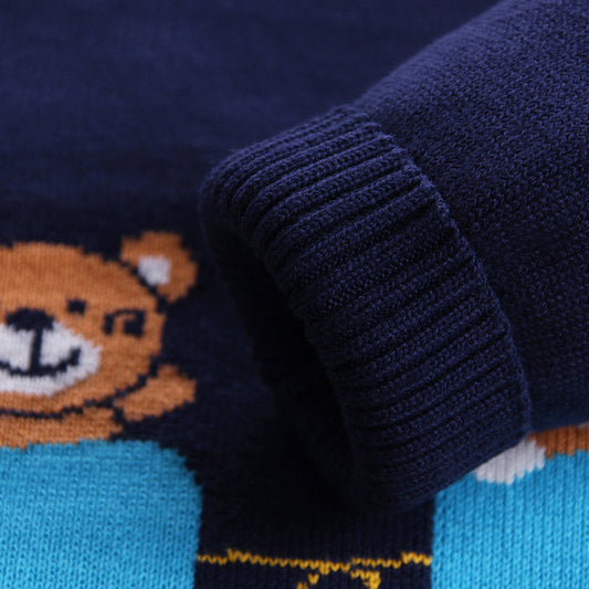 Boys Fawn Cartoon Double-Layer Cotton Knit Sweater | Kids Knitwear