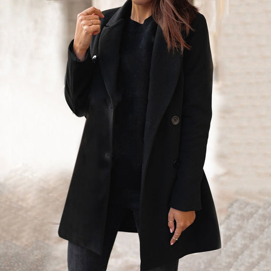 Women's Slim-Fit Mid-Length Coat – Lapel Collar Long Sleeve | S–3XL