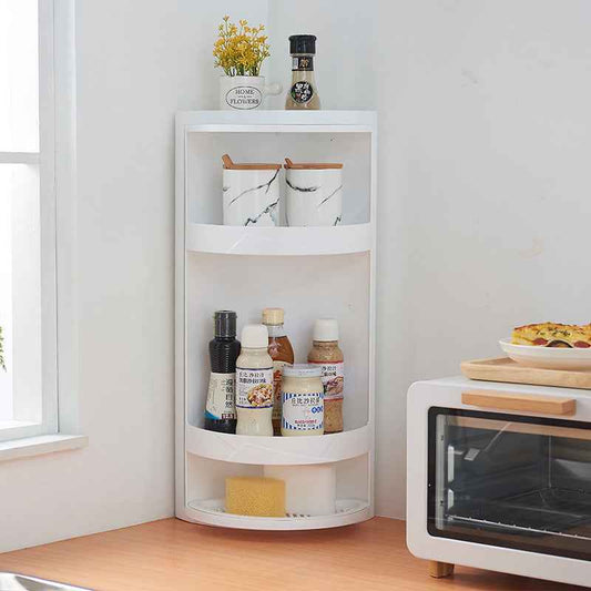 Rotatable Corner Bathroom Storage Rack – Wall-Mounted Plastic Organiser with Cover