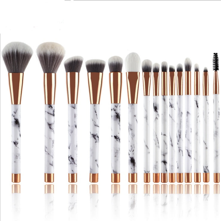 15-Piece Marble Handle Makeup Brush Set – Synthetic Hair, Black or White