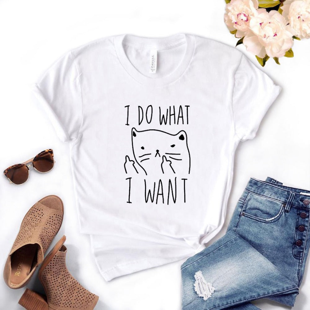 Women's Cat Print Cotton T-Shirt – Casual Everyday Top