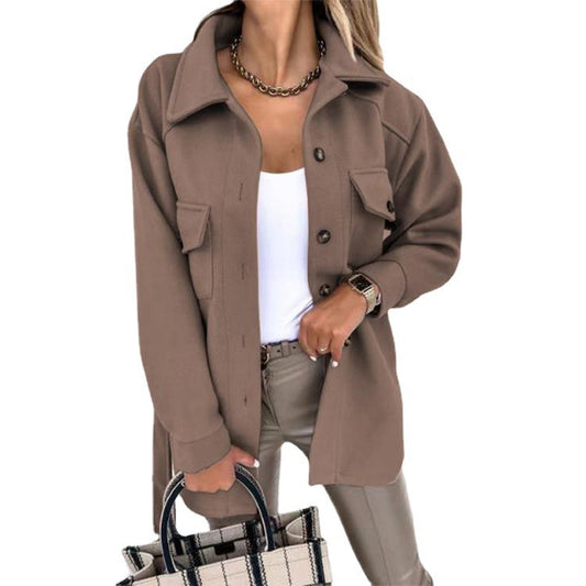 Women's Lapel Wool-Style Coat – Mid-Length, 8 Colours, Sizes S–3XL