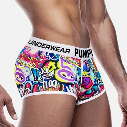 Men's Nylon Graffiti Boxer Briefs – Low-Waist Breathable Underwear