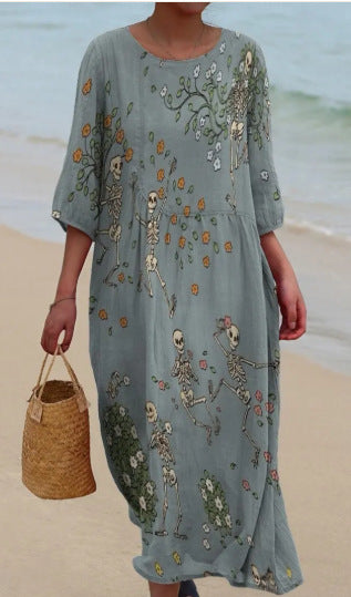 Women's Floral Print Long Sleeve Round Neck Dress