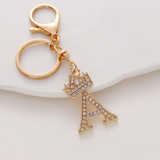 Crystal Crown Initial Letter Keychain A-Z