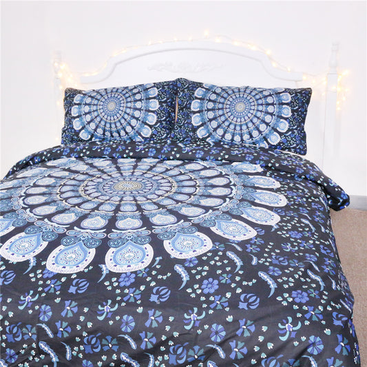 Blue Peacock Print Duvet Cover Set | Twin Full Queen King