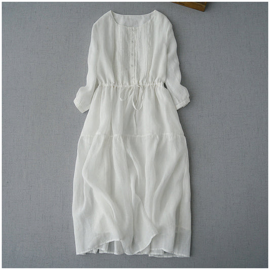 Women's Ramie Patchwork Mid-Length Fairy Dress