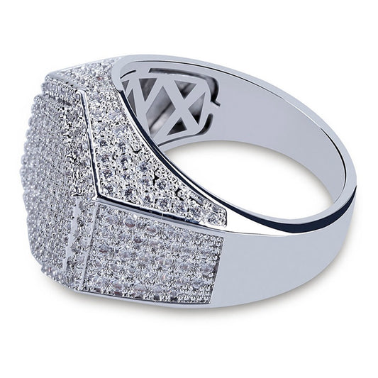 Men's Hip Hop Micro Pavé CZ Square Ring – Gold & Silver Iced Out Band