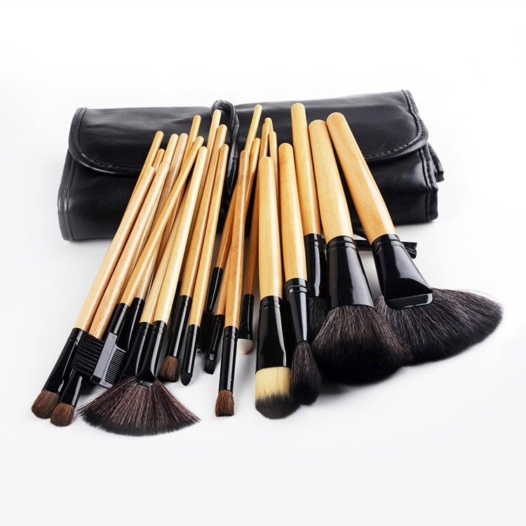 24-Piece Makeup Brush Set with PU Leather Carry Bag