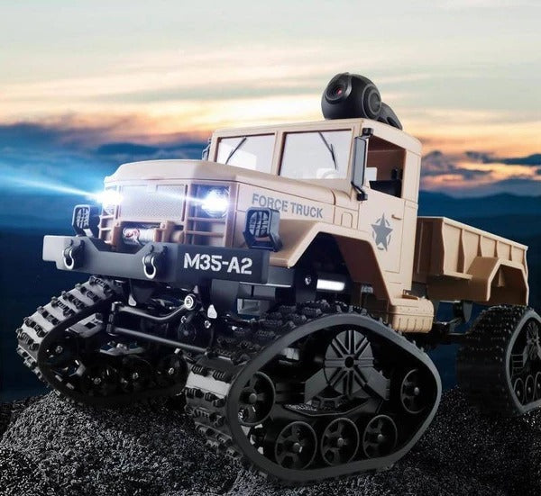2.4GHz 4WD Military RC Truck – Front Lights, 3kg Load & Camera Option