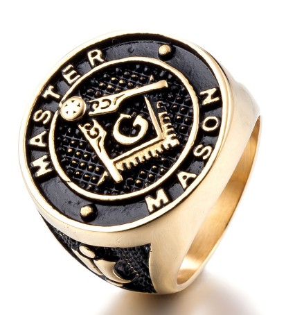Men's 316L Stainless Steel Gold Masonic Ring – Freemason Symbol Band