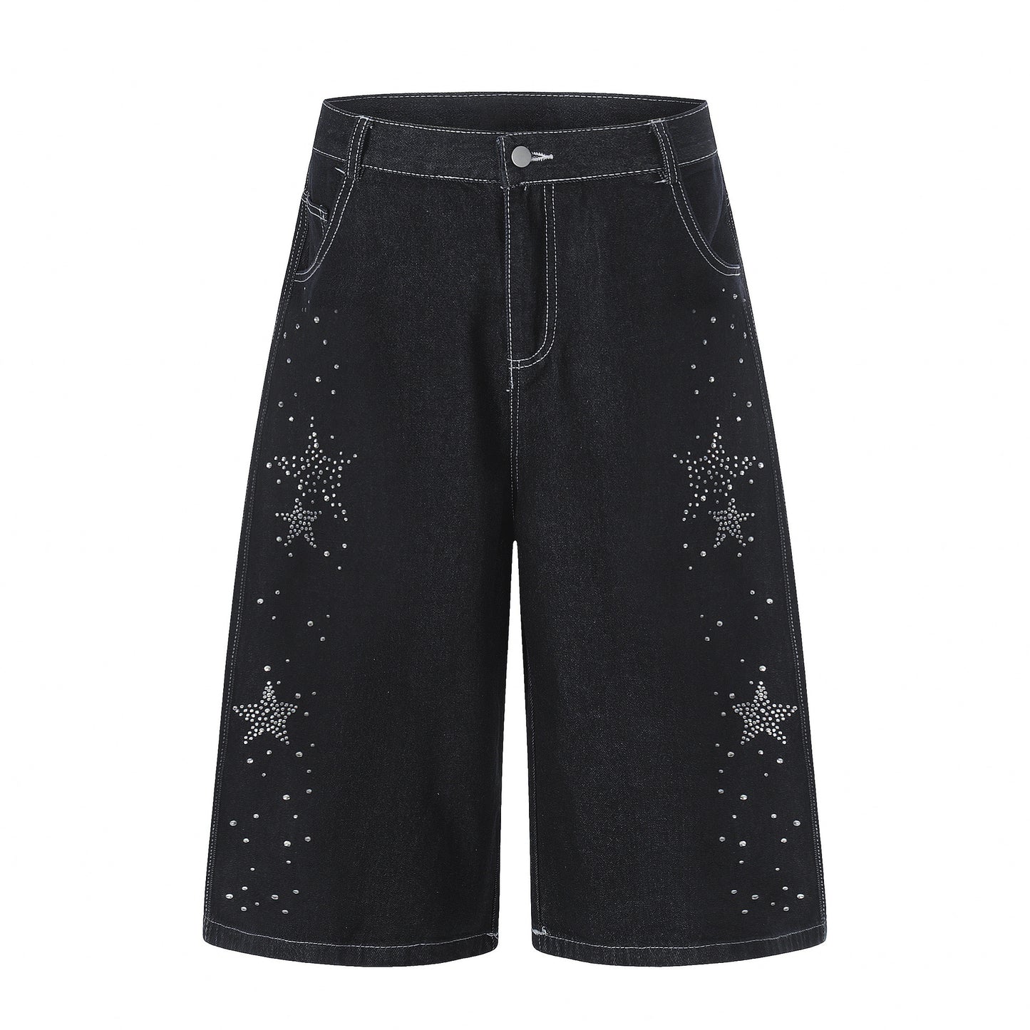 Women's Rhinestone Star Wide-Leg Cropped Jeans - Vintage Loose Fit
