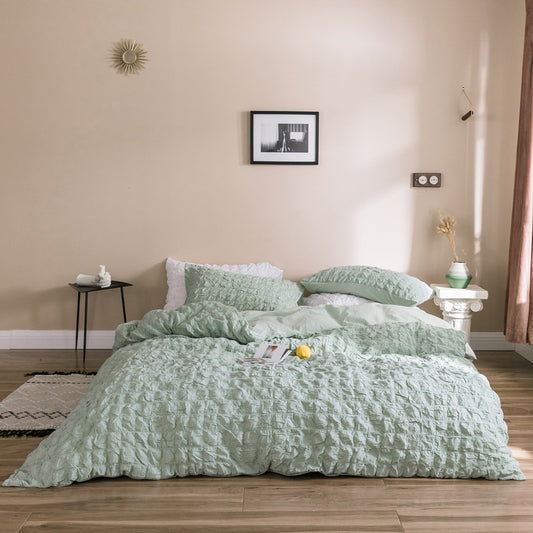 Cotton Seersucker Bedding Set 4 Piece | Pink, Green, White, Blue