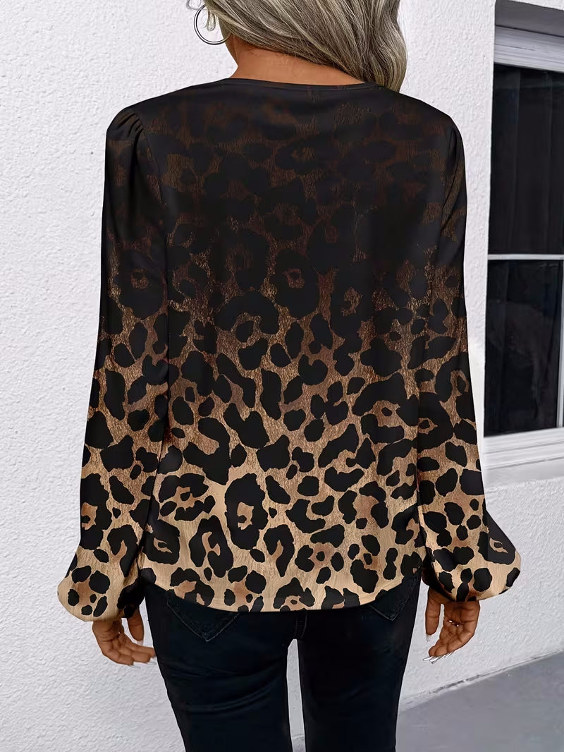 Women's Printed Puff-Sleeve V-Neck Blouse