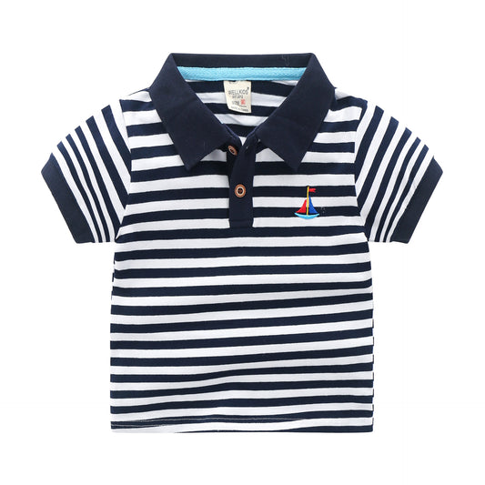 Children's Striped Polo Shirt | Unisex Cotton Short Sleeve Top