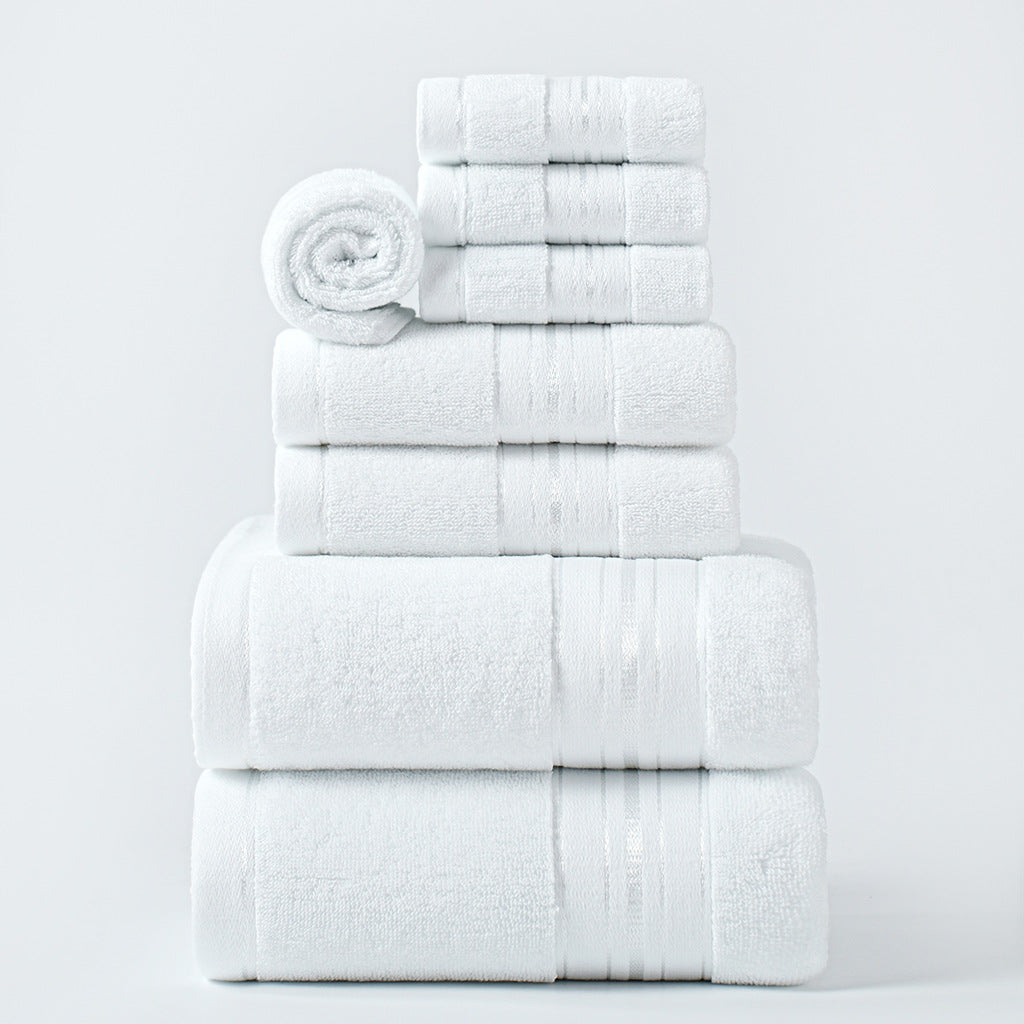 Pure Cotton Satin Jacquard 8-Piece Towel Set | Bath, Hand & Face | 5 Colours