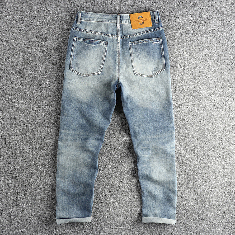 Men's American Retro Straight-Leg Jeans – Cotton Blend Denim