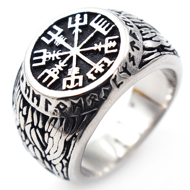 Men's 316L Titanium Steel Victor King Symbol Ring – Vintage Gold & Steel Statement Band