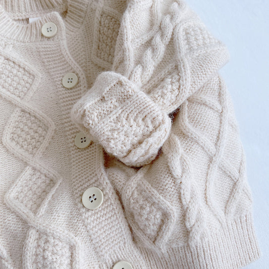 Girls Cotton V-Neck Cardigan Sweater – Diamond Knit Kids Top