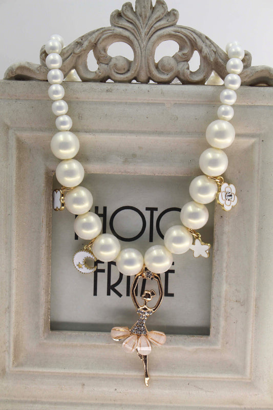 Girls' Pearl Necklace – Symphony Finish Children's Jewellery, Pink & White