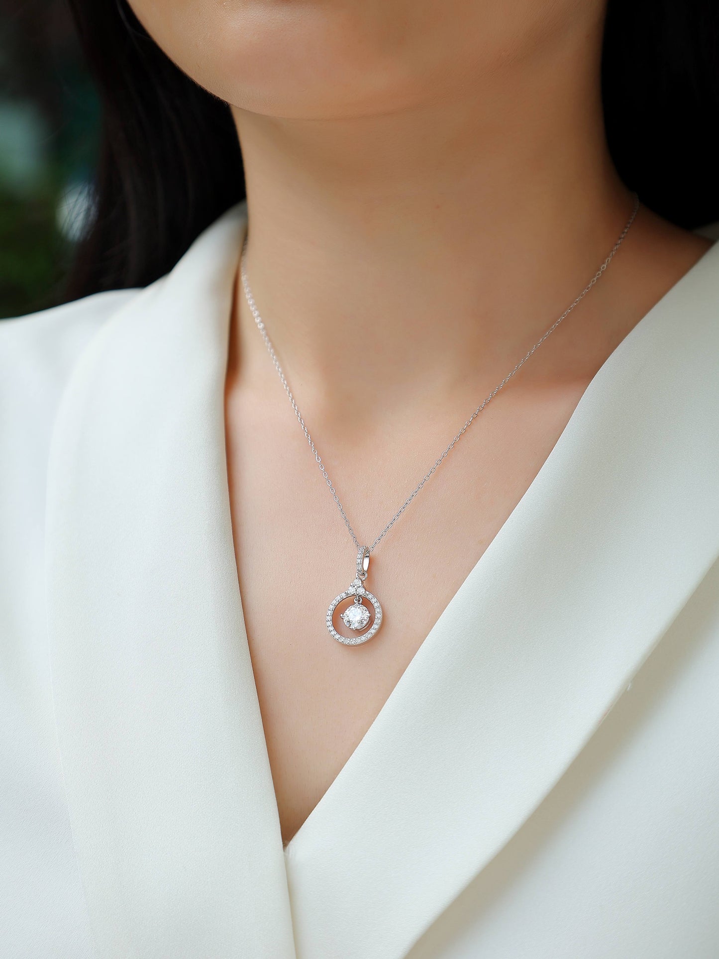 1 Carat Moissanite Platinum-Plated Pendant Necklace | 925 Sterling Silver | GRA Certified