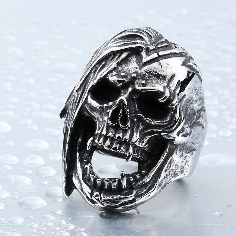 Men's Titanium Steel Engraved Skull Ring – Overbearing Punk Personality Band