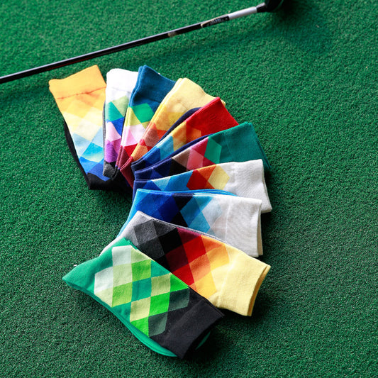 Men’s Cotton Diamond Pattern Long Socks EU 41-46 – 10 Styles