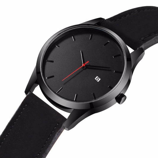 Men's Matte Leather Quartz Watch with Calendar – 4 Styles
