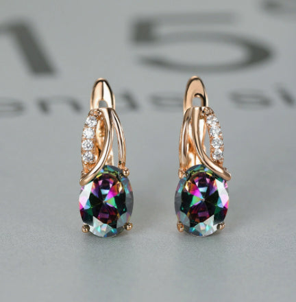 Oval Crystal Ear Clips | Champagne Gold & Platinum Copper Earrings for Women