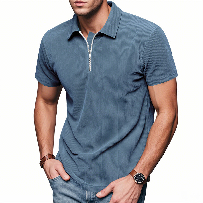Men's Corduroy Half-Zip Polo Short Sleeve T-Shirt | 5 Colours