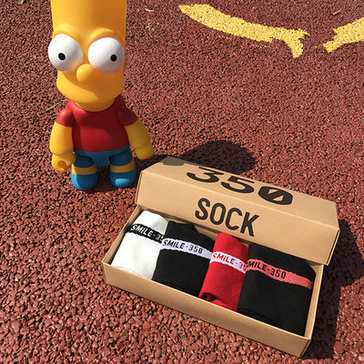 Cotton Letter-Print Boat Socks – 4 Pairs Gift Box