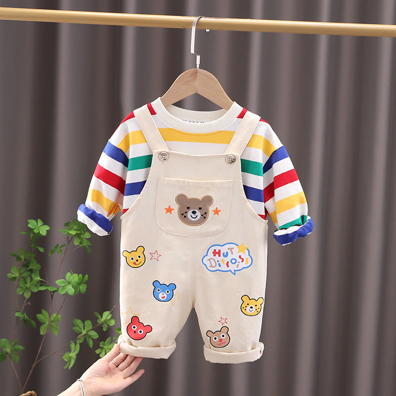 Boys' Plaid Shirt & Strap Trousers Set