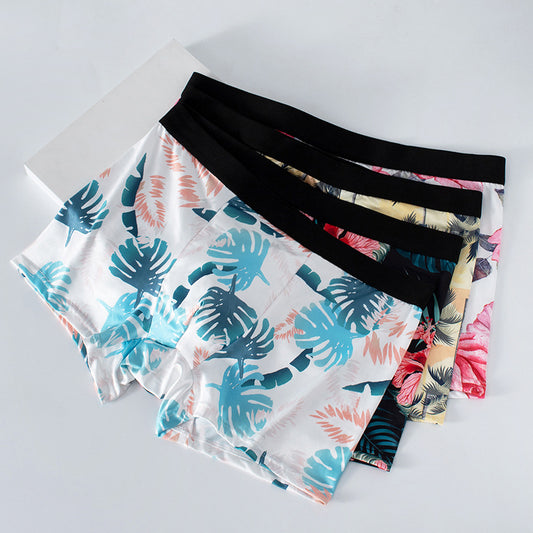 Men's Ice Silk Graffiti Print Boxer Briefs – Antibacterial Quick-Dry 4 Designs