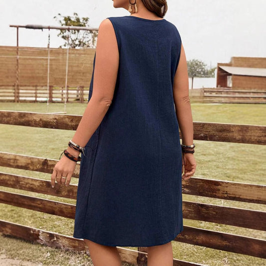 Women's Cotton Linen Midi Dress | Vintage Loose Fit